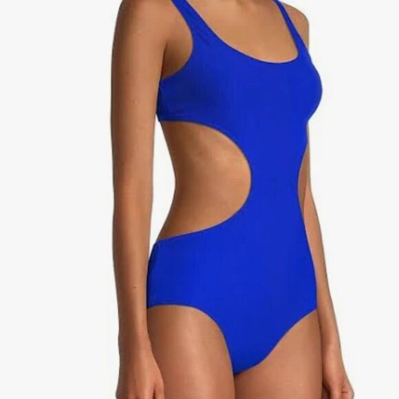 Solid & Striped The Sarah One Piece Swimsuit Crinkle Rib Azure Cut Out L $198 - Picture 5 of 5